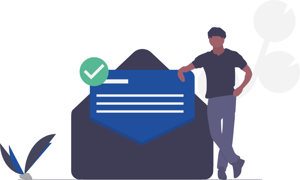 Person next to envelope.